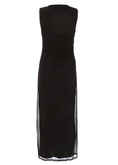 Quiz Black Mesh Ruched Bodycon Midaxi Dress