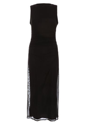 Quiz Black Mesh Ruched Bodycon Midaxi Dress