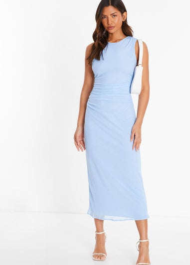 Quiz Blue Mesh Ruched Bodycon Midaxi Dress