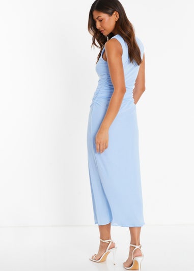 Quiz Blue Mesh Ruched Bodycon Midaxi Dress