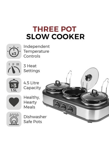 Tower Stainless Steel Three Pot Slow Cooker