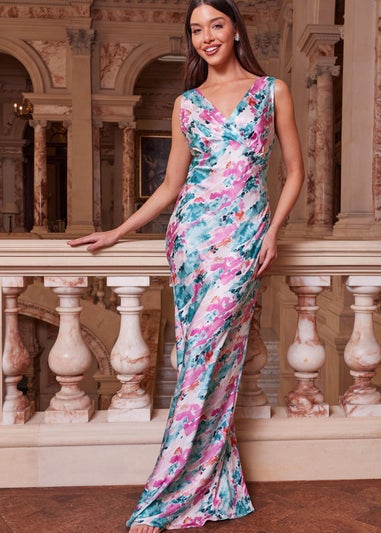 Quiz Marble Satin Wrap Maxi Dress