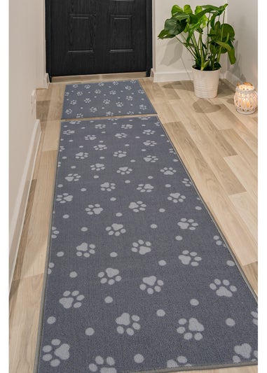 Homemaker Grey Deco Paw Print Runner and Doormat