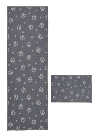 Homemaker Grey Deco Paw Print Runner and Doormat