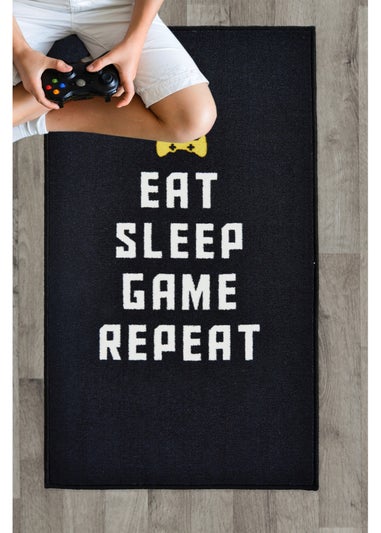 Homemaker Black Eat Sleep Game Repeat Rug