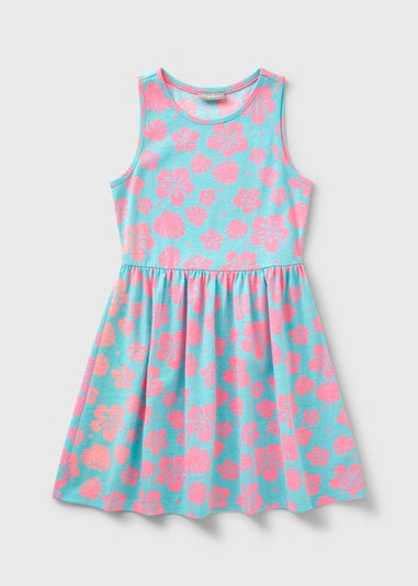 Girls Blue Floral Jersey Dress (7-13yrs)