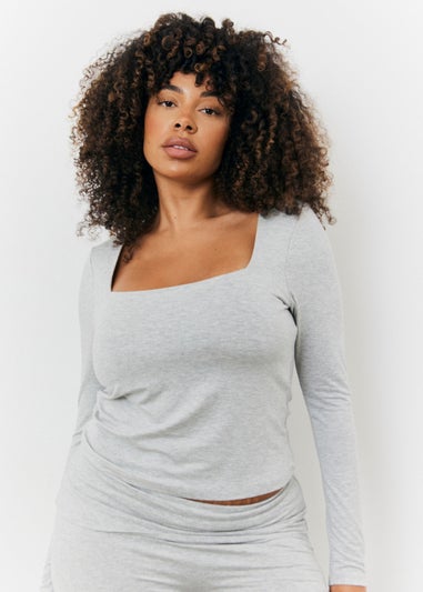 In The Style Grey Long Sleeve Bardot Top