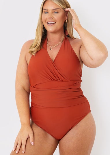 In The Style Brown Ruched Swimsuit