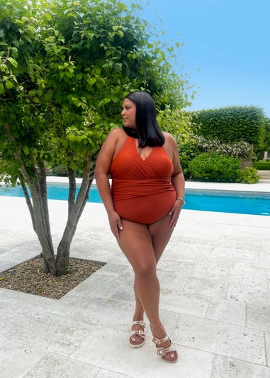 In The Style Brown Ruched Swimsuit