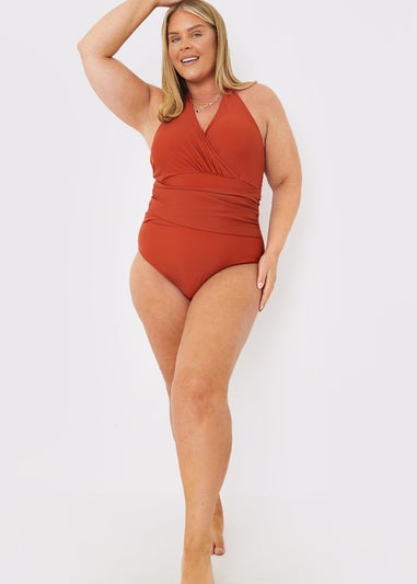 In The Style Brown Ruched Swimsuit