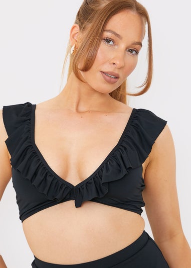 In The Style Black Co Ord Ruffle Bikini Top