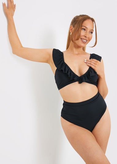 In The Style Black Co Ord Ruffle Bikini Top