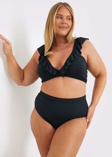 In The Style Black Co Ord Ruffle Bikini Top