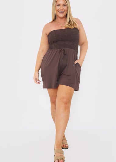 In The Style Brown Shirred Playsuit