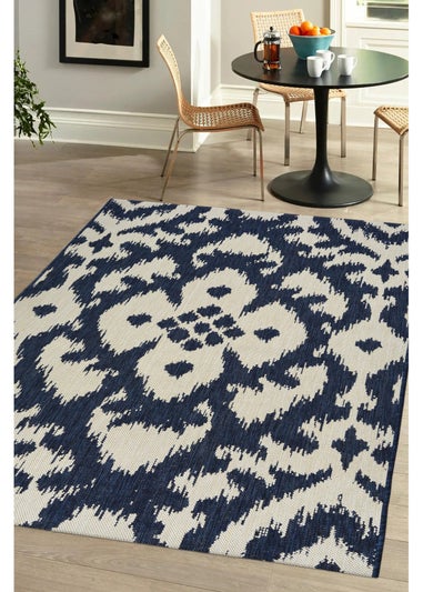 Homemaker Compass Navy Ikat Flower Rug