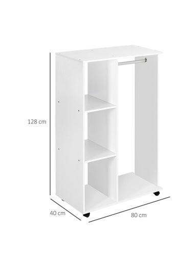 HOMCOM White Rolling Open Wardrobe Hanging Rail (80cm x 40cm x 128cm)