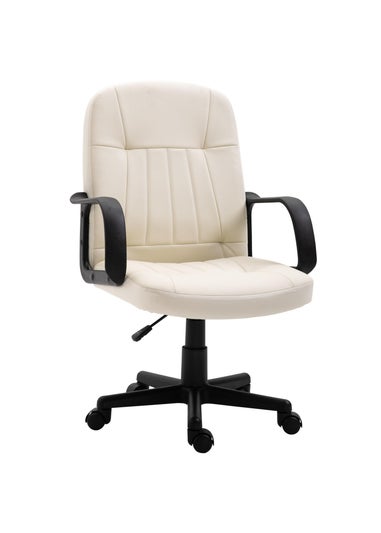 HOMCOM Cream PU Leather Swivel Office Chair (59.5cm x 60cm x 104cm)