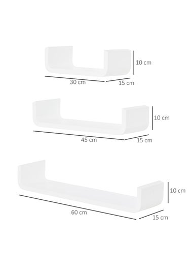 HOMCOM White U Shaped Shelf Set (60cm x 15cm x 10cm)