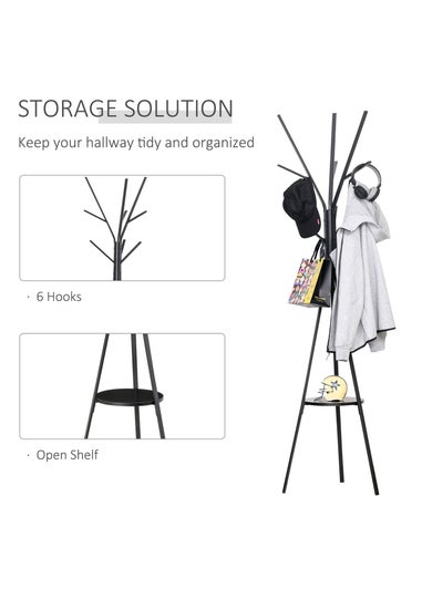 HOMCOM Black Free Standing Coat Rack (45cm x 45cm x 180cm)