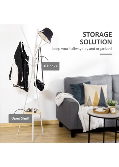 HOMCOM White Free Standing Coat Rack (45cm x 45cm x 180cm)