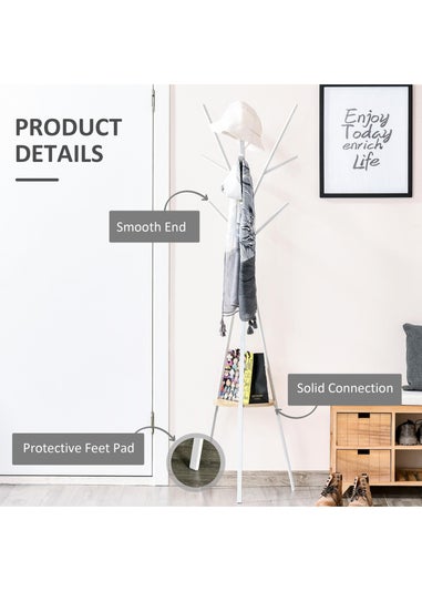 HOMCOM White Free Standing Coat Rack (45cm x 45cm x 180cm)