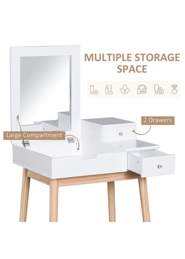 HOMCOM White Dressing Table 2 Drawers (60cm x 50cm x 85.5cm)