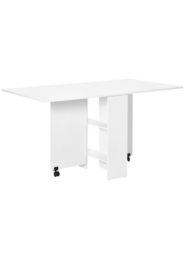 HOMCOM White Mobile Drop Leaf Dining Table (140cm x 75cm x 74cm)