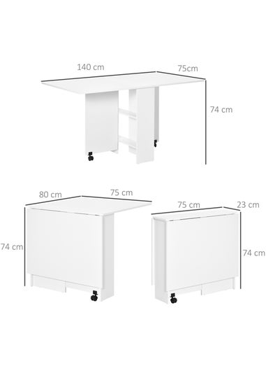 HOMCOM White Mobile Drop Leaf Dining Table (140cm x 75cm x 74cm)