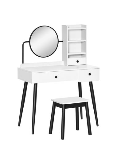 HOMCOM White Dressing Table Set with 3 Drawers (90cm x 45cm x 125.5cm)