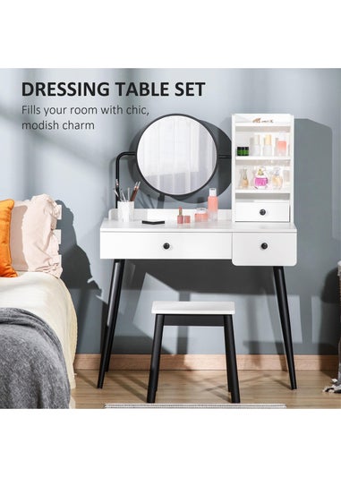 HOMCOM White Dressing Table Set with 3 Drawers (90cm x 45cm x 125.5cm)