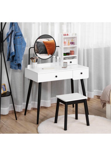 HOMCOM White Dressing Table Set with 3 Drawers (90cm x 45cm x 125.5cm)