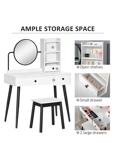 HOMCOM White Dressing Table Set with 3 Drawers (90cm x 45cm x 125.5cm)