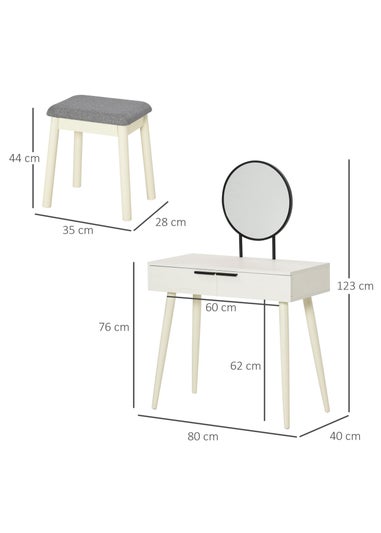 HOMCOM White Dressing Table Vanity Set (80cm x 40cm x 123cm)