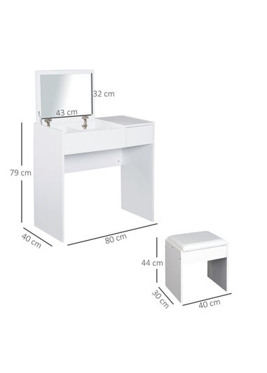 HOMCOM White Dressing Table Set with Flip-up Mirror (80cm x 40cm x 79cm)