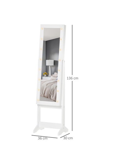 HOMCOM White Free Standing Jewellery Cabinet (36cm x 30cm x 136cm)