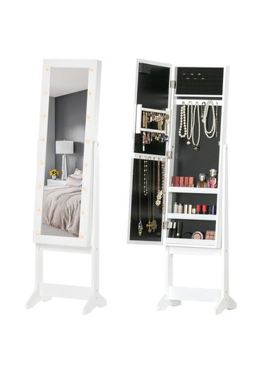 HOMCOM White Free Standing Jewellery Cabinet (36cm x 30cm x 136cm)