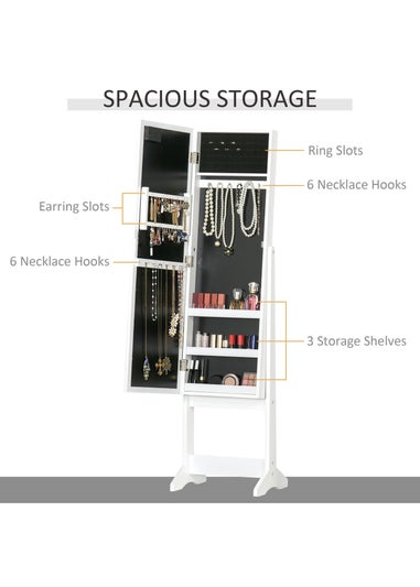 HOMCOM White Free Standing Jewellery Cabinet (36cm x 30cm x 136cm)