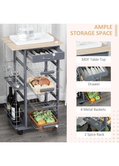 HOMCOM Grey Multi-Use Kitchen Island (47cm x 37cm x 83cm)