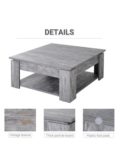 HOMCOM Grey 2 Tier Coffee Table (80cm x 80cm x 36cm)