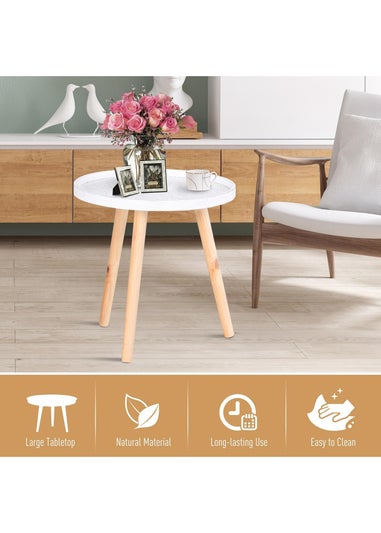 HOMCOM White Round Coffee Table W/ Wood Legs (40cm x 40cm x 40.5cm)