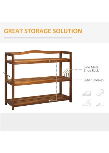 HOMCOM Natural 3-Tier Shoe Rack (74cm x 26cm x 62cm)