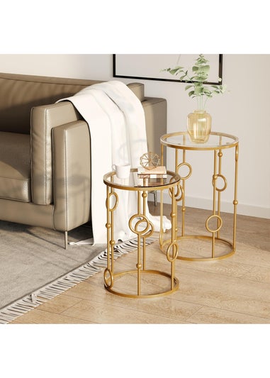 HOMCOM Gold Nesting Coffee Table Set of 2 (41cm x 41cm x 57cm)