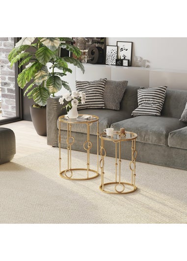 HOMCOM Gold Nesting Coffee Table Set of 2 (41cm x 41cm x 57cm)