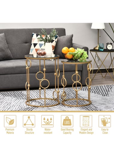 HOMCOM Gold Nesting Coffee Table Set of 2 (41cm x 41cm x 57cm)