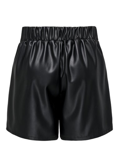 JDY Black Leather Look Shorts