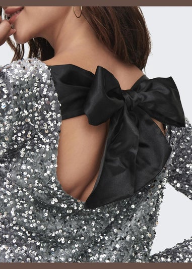 JDY Silver Sequin Bow Dress