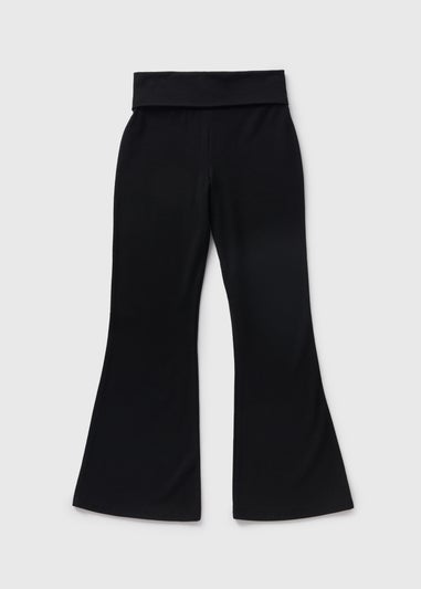 Girls Black Jersey Fold Over Flare Trousers (7-15yrs)