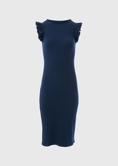 Navy Heavyweight Ribbed Midi Dress