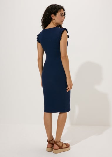 Navy Heavyweight Ribbed Midi Dress