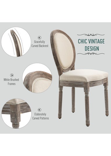 HOMCOM Cream Elegant Dining Chairs Set of 2 (51cm x 55cm x 96cm)